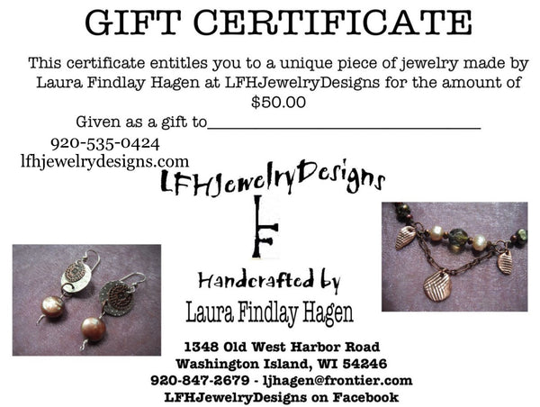 LFHJewelryDesigns $50.00 Dollar Gift Certificate