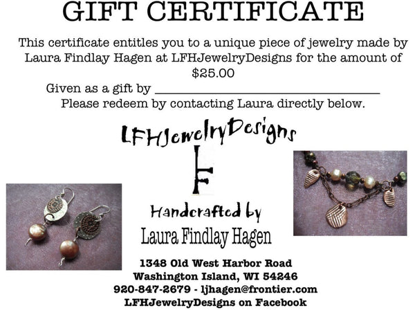 LFHJewelryDesigns $25.00 Dollar Gift Certificate
