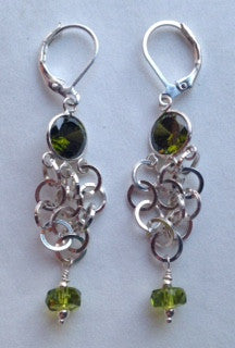 Olive CZ Sterling Ring Earrings Czech Glass Dangle Earrings