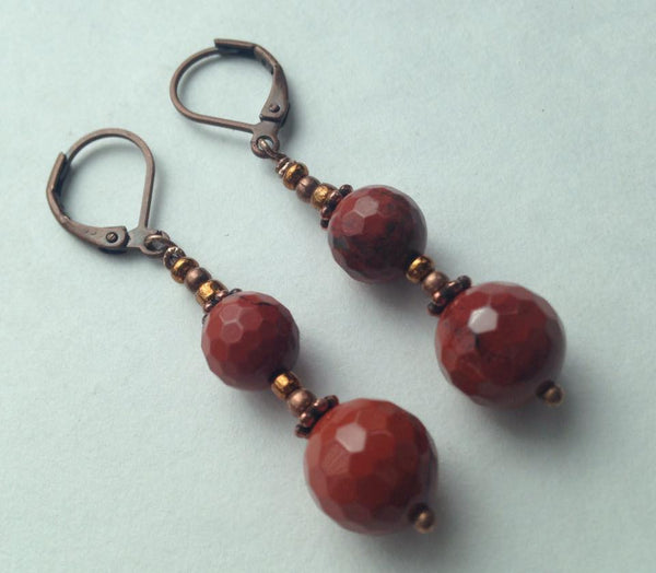 Red Jasper Copper Earrings - 1 1/2"
