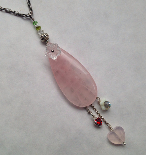 Rose Quartz Pendant with Heart Gemstones