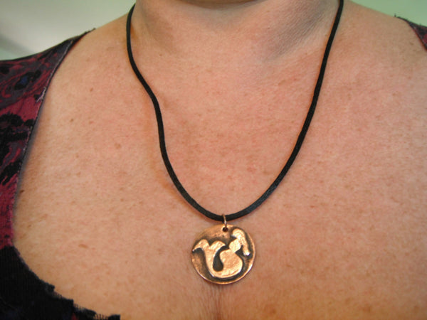 Mermaid Pendant Copper Precious Metal Clay Medallion Necklace