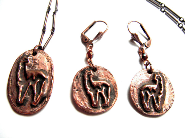 Alpaca Earrings Copper Precious Metal Clay Dangle Earrings