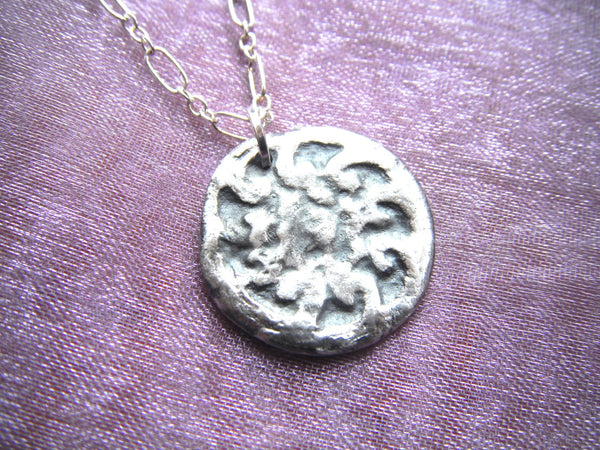 Artifact Pendant Fine Silver PMC Handcrafted from Mexico Oaxacan Small Clay Stamp 3/4" Necklace