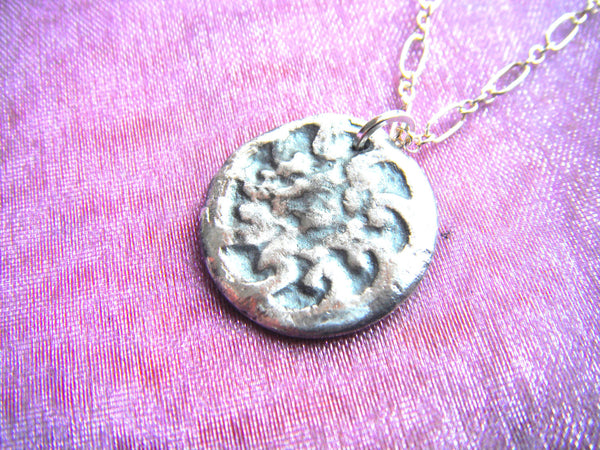 Artifact Pendant Fine Silver PMC Handcrafted from Mexico Oaxacan Small Clay Stamp 3/4" Necklace