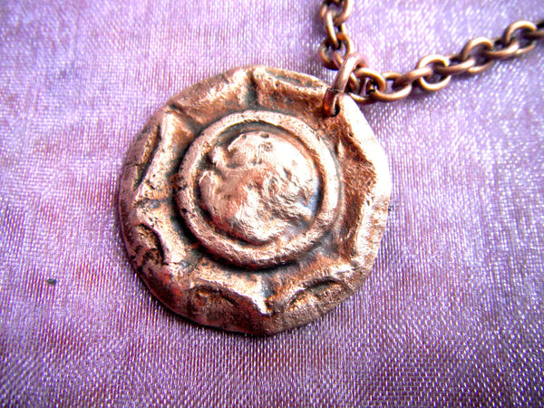 Artifact Pendant Handcrafted Copper PMC from Mexico Oaxacan small clay stamp 1 1/8" Necklace