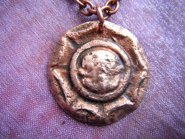 Artifact Pendant Handcrafted Copper PMC from Mexico Oaxacan small clay stamp 1 1/8" Necklace