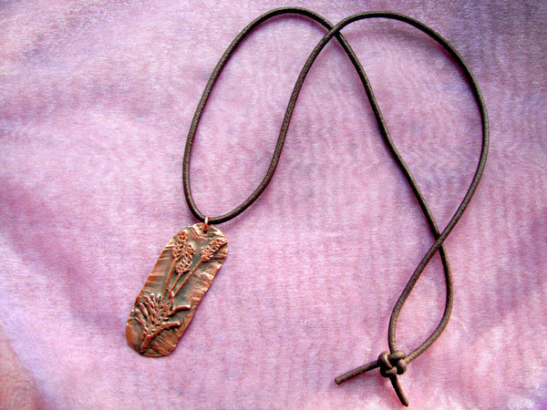 Copper Lavender Pendant Copper Precious Metal Clay Lavender Sprig Necklace