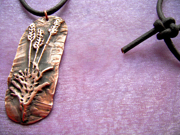 Copper Lavender Pendant Copper Precious Metal Clay Lavender Sprig Necklace