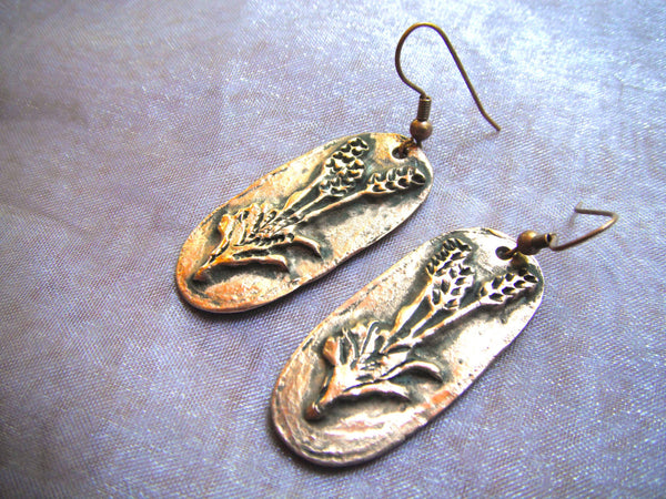 Lavender Earrings Copper Precious Metal Clay Dangle Earrings