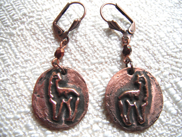 Alpaca Earrings Copper Precious Metal Clay Dangle Earrings