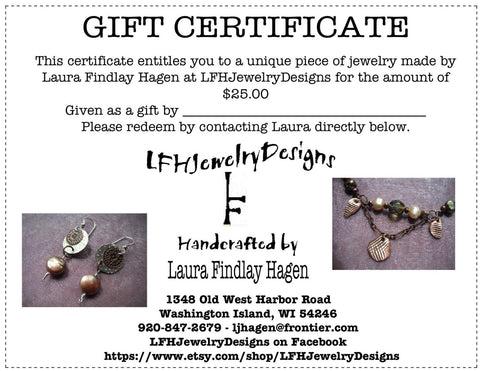 LFHJewelryDesigns 25 Dollar Gift Certificate