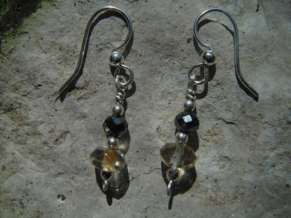 Silver Citrine Hematite Earrings "Pretty Baby Drops" Earrings Short Dangle