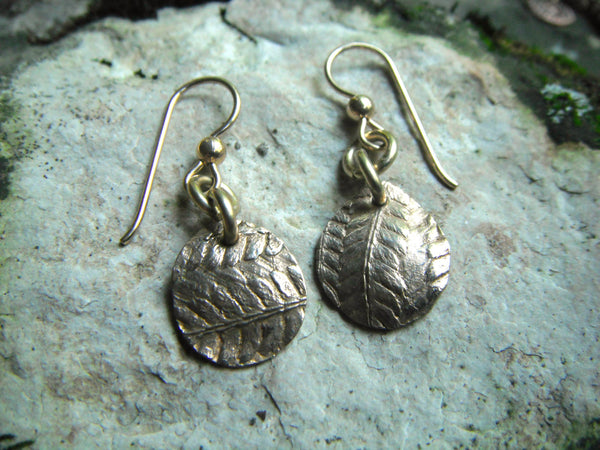 Bronze and 14K Gold Filled Fern Earrings Precious Metal Clay Earrings Small Dangle Earrings Fern Design