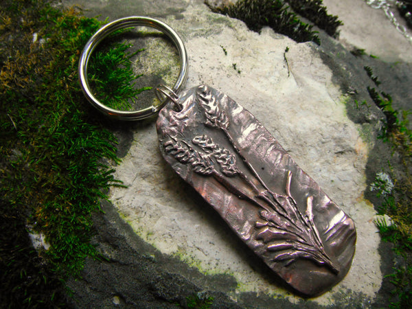 Copper Lavender Key Chain Copper Precious Metal Clay Lavender Design KeyChain