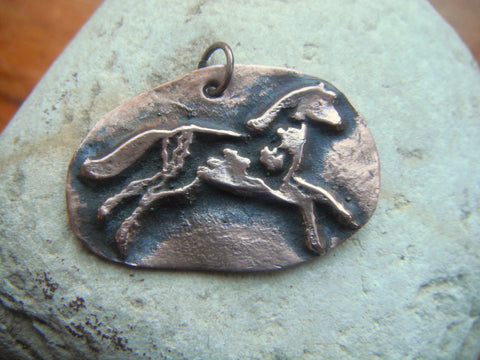 Copper Horse Pendant Handcrafted Copper PMC Precious Metal Clay Necklace