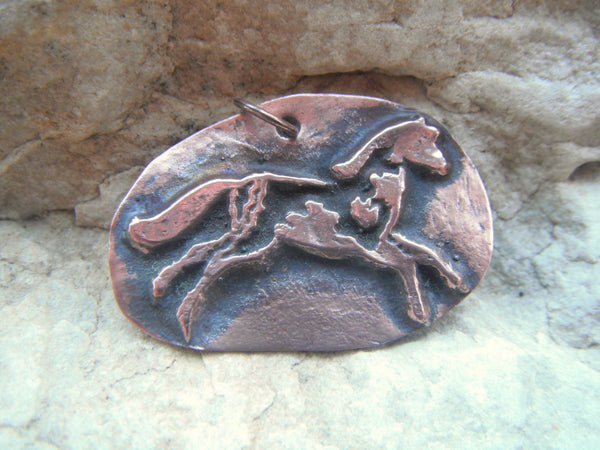 Copper Horse Pendant Handcrafted Copper PMC Precious Metal Clay Necklace