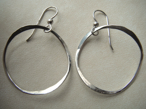Sterling INFINITY Earrings Hand Hammered Handmade Earrings - 1 1/4" in diameter