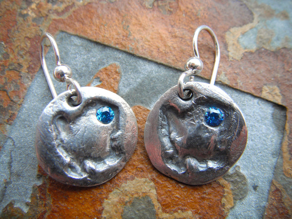 Silver Island Earrings with Gemstone at Schoolhouse Beach Zircon Blue CZ 5/8"