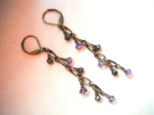 Amethyst Pyrite Earrings Gemstone and Brass Dangle Earrings - 2"