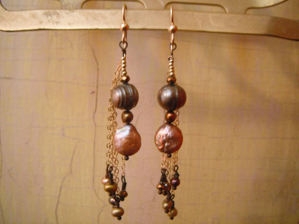 Pearls Galore Earrings 14KGold Filled Chain Freshwater Pearl Dangle Earrings - 2 1/2"