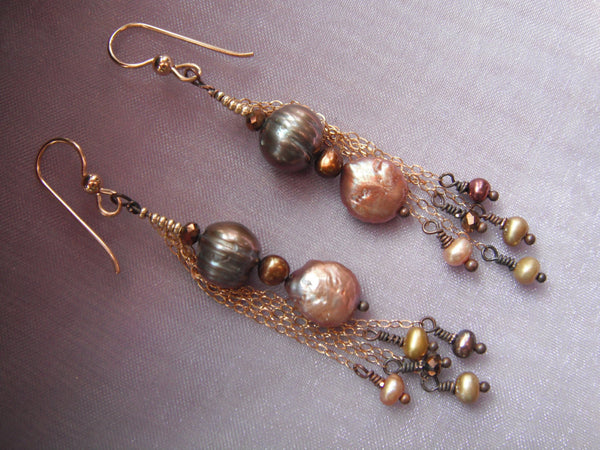 Pearls Galore Earrings 14KGold Filled Chain Freshwater Pearl Dangle Earrings - 2 1/2"