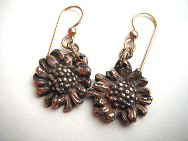 Bronze Daisy Earrings 14K Gold Filled Ear Wires Spring Fresh Flower Earrings