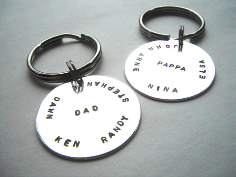 Father's Key Chain Sterling Silver Hand Stamped Children's Key Ring - 1 1/4" diameter