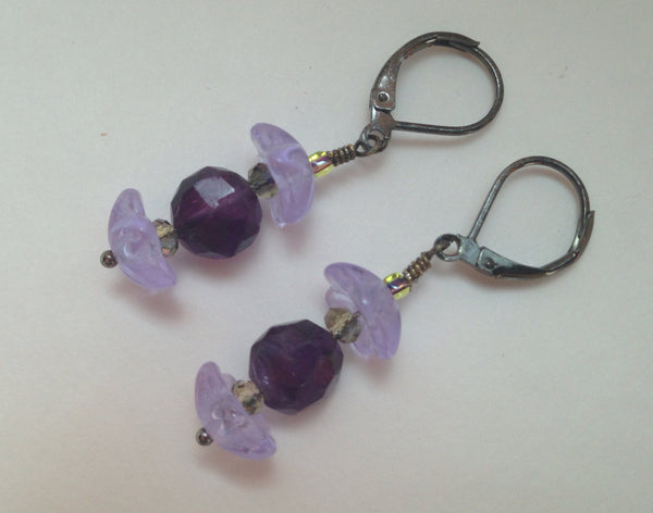 Amethyst Lavender Czech Glass Flower Earrings