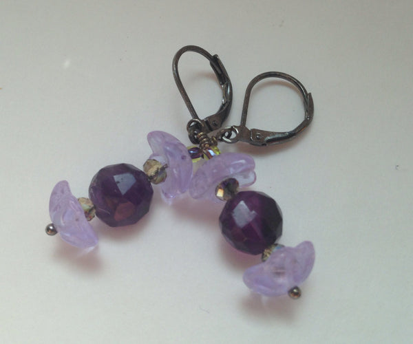 Amethyst Lavender Czech Glass Flower Earrings
