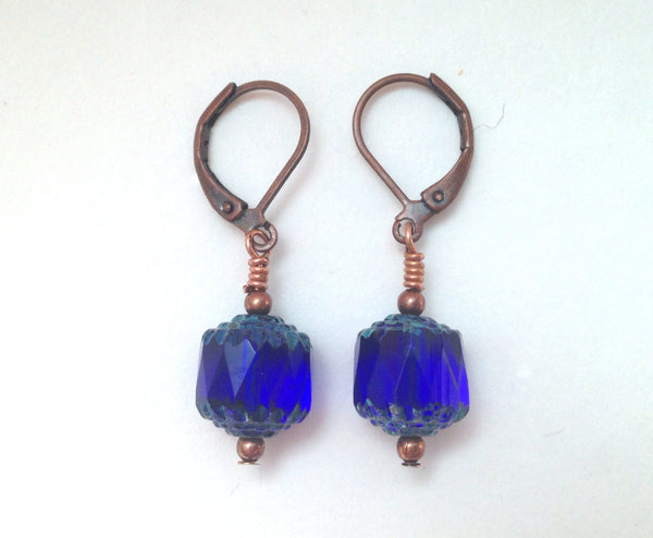 Cobalt Blue Cathedral Czech Glass Earrings