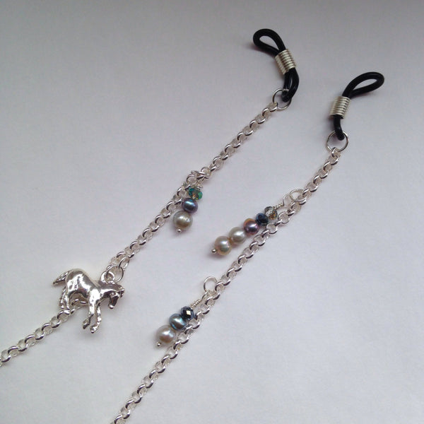 Eyeglass Chain - Silver Plated Chain, Silver Horse, Swarovski Crystals and Freshwater Pearls