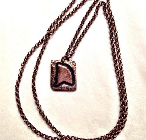 Rock Island, Wisconsin Copper Necklace, Rock Island Pendant on Long Copper Chain, Men's Rock Island Necklace, 33" Copper Chain