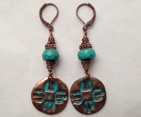 Copper Aztec Turquoise Earrings Aztec Earrings Turquoise Earrings Copper Turquoise Earrings