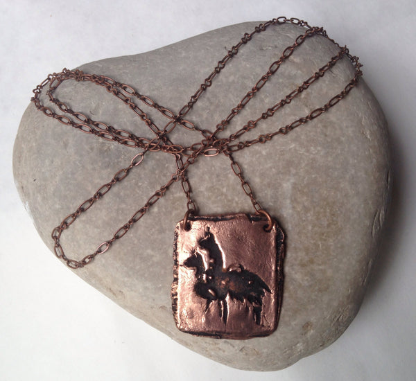 Copper Alpaca Square Pendant Copper Precious Metal Clay Necklace