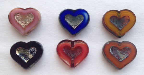 Red Heart Czech Glass Earrings in Blue, Gold, Pink, Deep Purple and Amber Picasso Czech Glass Heart Earrings