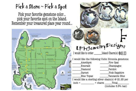 Pick a Stone, Pick a Spot Pendant - Washington Island Charm with Gemstone CZ - Pick a Stone, Pick a Spot Pendant